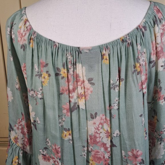MOD Lusive Women's Floral Green 3/4 Ruffle Sleeve Blouse Boho Size Large - Picture 2 of 10